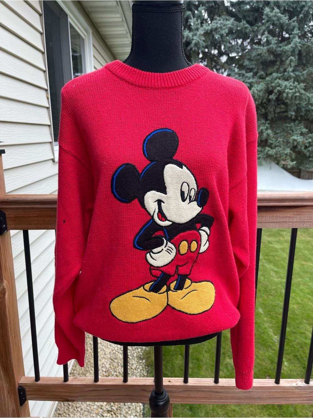 Vtg 90s Mickey Unlimited Sweater Unisex Large Red Embroidered Mickey Mouse
